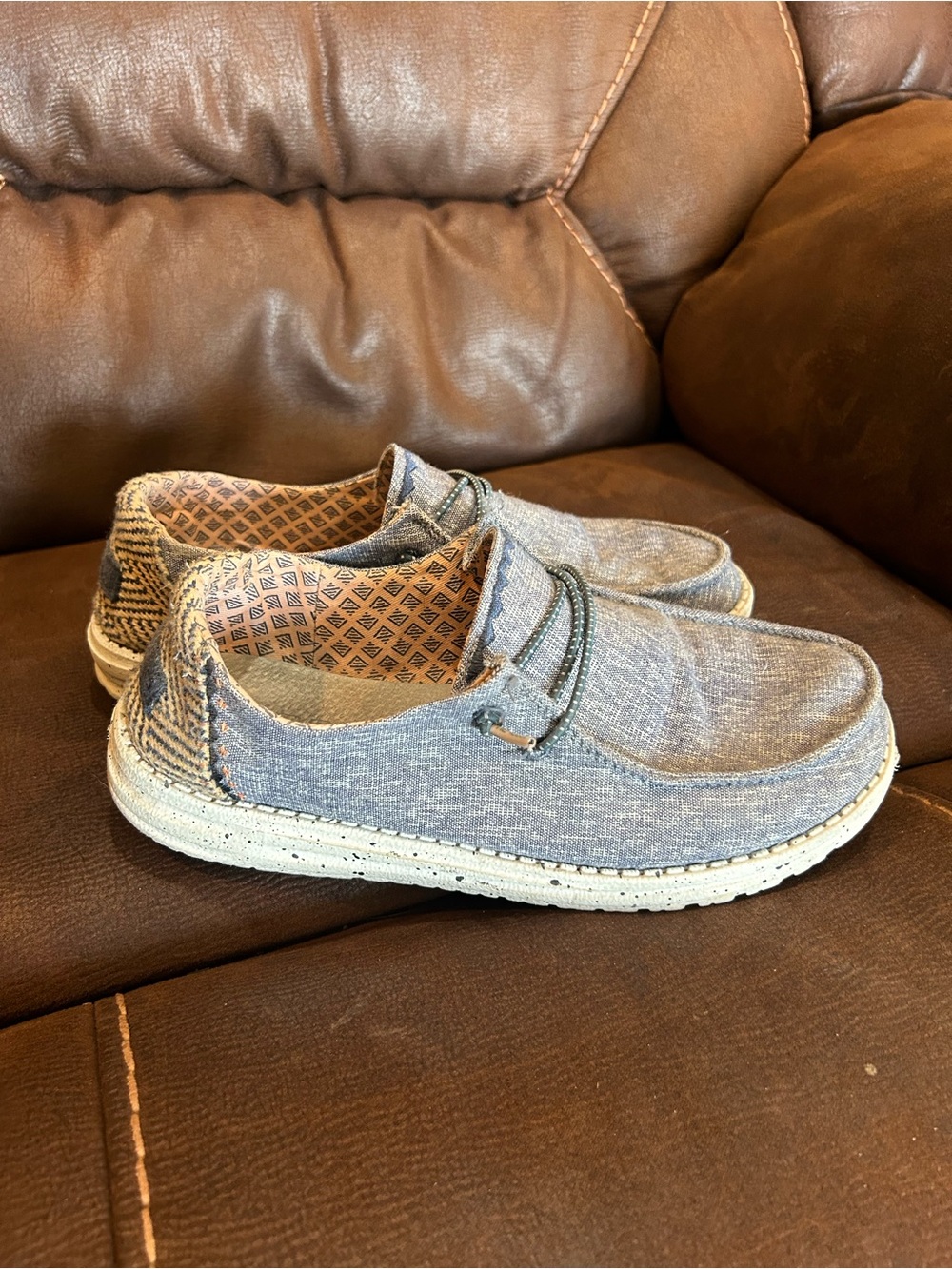 Hey Dude Women's Slip-On Loafers in Light Blue Chambray